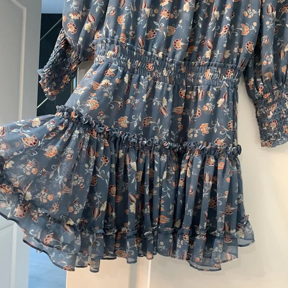 MISA  LA Blue floral mini off the shoulder dress in size XS - Picture 2 of 8